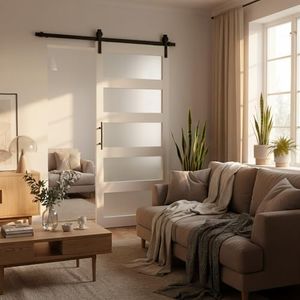 Sliding Barn Door, 28" x 84" Glass Barn Door with 5FT Hardware Kit Included