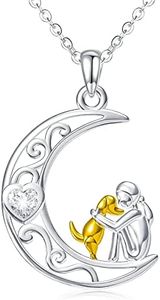 Eusense Collier Fille Chien, Pendentif Chien Lune, Bijoux en 925 Argent Sterling pour Femmes