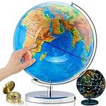 GET LIFE BASICS Illuminated Globe of the World with Stand - 13 Inch Tall 3in1 World Globe, Constellation Globe Night Light, and Globe Lamp with Built-In LED, Easy to Read Texts, and Non-Tip Base
