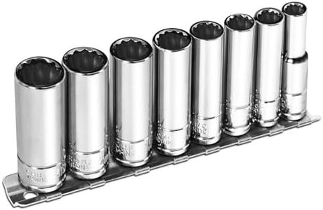 Upenjok 1/4 Inch Drive 12-Point Metric Socket Set, 8-Piece Deep Well Socket Set, CR-V Steel Tool Set, Sizes(6mm, 7mm, 8mm, 9mm, 10mm, 11mm, 12mm, 13mm)