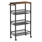 VASAGLE 4-Tier Trolley, Space-Saving Kitchen Cart with Wheels, Steel Frame, Handle, Trolley for Small Spaces, 22 x 45.5 x 77 cm, Kitchen Bathroom Living Room Studio, Rustic Brown and Black LRC033B01