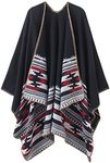 Women Open Front Oversized Blanket Poncho Cape Shawl Cardigan Coat (Black)