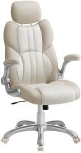 SONGMICS Office Chair, Ergonomic Gaming Chair, Adjustable Headrest, Tilt Function, Foldable Armrests, Swivel Castors, Adjustable Height, E-sports Chair, Cream White OBG065W12