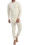 elegance1234 Men's Cream 2 pc Thermal 100% Pure Cotton(240 GSM) Long Sleeve Top and Long John Set (1190&1290) (XX-Large, Cream)