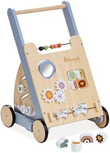 hauck Learn to Walk Skills – Holz Lauflernwagen für Babys ab 12 Monaten, mit Motorikspielzeug, Sortierspiel, Ablagefach & Bremssystem, Fördert Laufen, Feinmotorik & Farberkennung, FSC® Zertifiziert