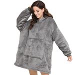 Sendowtek Women's Hoodie Blanket Oversized Jumper Blanket Super Soft Warm with Giant Pocket Plush Sherpa Cosy oodie Blanket Pajama Fit for Adults Women Men(Grey)