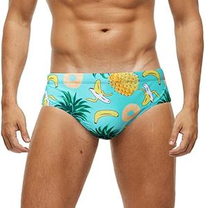 Arcweg Men's Swimming Trunks Briefs Low Waist with Removable Pad Swimwear Elastic Beach Shorts Boxers Underwear, Big Pineapple, S