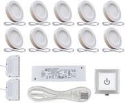 VST Under Cabinet Lighting Plug in with Wired Touch Dimmer Switch,Recessed or Surface Mount Design,Natural White 4000K 12V 2W(20W Total, 10 Pack White) Puck Lights Fixtures