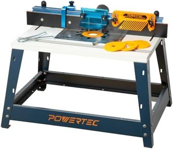 POWERTEC Benchtop Router Table w/Metal Stand and Adjustable Fence Set – 24" x 16" Laminated MDF Top, Aluminum Insert Plate, 2-1/2" Dust Port, Fence Stop, Featherboard and More Accessories (71963)