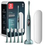 Oclean Sonic Electric Toothbrush Adults X Series Pro Travel Set, Smart Touchscreen, 3 Modes, 84000 VPM, Lasts 30 Days, 2 in 1 Magnetic Charger Wall-Mount, 6 Replacement Heads & Travel Case - Green