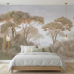 MFWFM Vintage Forest Self Adhesive Wallpaper Peel and Stick Jungle Landscape Tree Wall Mural for Bedroom Livingroom