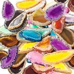 Polished Agate Slices Drilled Agate Pendants in Various Sizes and Colors Agate Ornament Geode Stones Agate Rock Irregular Geode Table Decors for Home Room DIY Jewelry Decorations (24 Pieces)