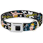 Buckle-Down DC-WWW009-L Dog Collar Seatbelt Buckle-Wonder Woman/Stars Black/White, 1" x15-26