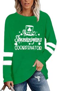 Women's Novelty Letters Graphic Long Sleeve Christmas Shirts, Shenanigans Hat, Large