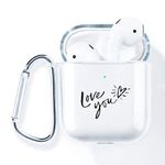 AKABEILA AirPods Case Cover, Compatible for Apple AirPods 2 & 1 2nd 1st Generation Cases Silicone Clear With Design Front LED Visible Wireless Charging Case Women Transparent Cute with Carabiner