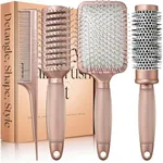 Luxury Hair Brush Gift Set for Women & Girls - Lily England 4-Piece Professional Styling Collection - Premium Ladies Gift Set | Elegant Gifts for Women for All Hair Types - Matte Rose Gold