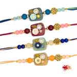 To The Nines Womens Rakhi For Brother With Tilak Material & Greeting Card - Pack Of 4 Rakhi