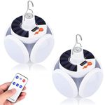 Solar Camping Lantern, Portable Tent Lamp with Hanging Hook, Folding LED Football Bulbs Rechargeable USB Camping Lights for Home, Office, Tent, Car, Emergency Outages (2pack)