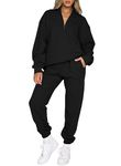 Aleumdr Womens 2 Piece Sweatsuit Sets 2024 Fall Trendy Half Zip Pullover Long Sleeve Sweatshirt Jogger Pants Outfits with Pockets Black Medium