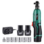 POSENPRO 12V Cordless Ratchet Wrench Kit, Electric Ratchet Wrench 3/8" 35 N·m 280 RPM with 2-Pack 2.0Ah Li-Ion Batteries, Fast Charger, 6-Piece Sockets and 1-Piece 1/4" Adapter