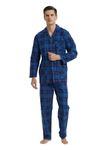 GLOBAL Mens Pyjama Sets | 100% Cotton Soft Flannel Pjs | Long-Sleeve Top Elastic and Drawstring Bottoms