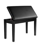 SONGMICS Wooden Duet Piano Bench with Padded Cushion and Music Storage, Black ULPB75BK