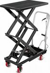 770 LBS Hydraulic Lift Table Cart, Double Scissor Lift Cart with 50 Inch Max Lifting Height, Non-Slip Platform Heavy Duty Mobile Lift Table for Warehouse Material Handling