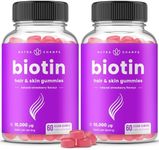 NutraChamps Biotin Gummies 10,000 mcg - Healthy Hair, Skin & Nails for Women, Men & Kids - Vegan, Non-GMO, Hair Vitamins Supplement - Natural Strawberry - 60 Gummies (2 Pack)