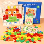 HOTUT Tangram Puzzles for Kids,Wooden Pattern Blocks Set with 120 Geometric Manipulative Shape Puzzle & 20 Double-Sided Design Cards,Colorful Wooden Puzzle Blocks,Wooden Intelligence Puzzle Brain Game