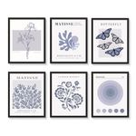 Bzstyleart 6Pcs Bluish Grey Wall Decor, Abstract Matisse Wall Prints for Bedroom, Vintage Posters for Dorm Aesthetic, Blue Boho Wall Art Prints for Home (Bluish grey, 8x10 unframed)