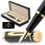 Wordsworth & Black Fountain Pen Set, 18K Gilded Broad Nib, Includes 24 Pack Ink Cartridges, Ink Refill Converter & Gift Box, Gold Finish, Calligraphy, [Black Gold], Perfect for Men & Women