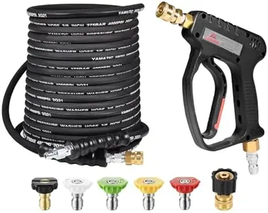 YAMATIC Short Pressure Washer Gun and Hose Kit, Rubber 50 FT Steel Braided Power Washer Hose with 3/8" Swivel Quick Connect & M22 Adapters Replacement for Troy Bilt Ryobi Simpson Craftsman, 4200 PSI
