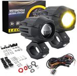 BraveWAY Motorcycle Fog Lights 60W 18000LM 7 Modes Strobe LED Driving Spotlight Auxiliary with Amber White Dual Color Offroad Aux Light Plug and Play Wiring Harness Kit and 2 Mounting Brackets