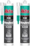 Akfix 918N Gray 100% Silicone Caulk for Kitchen and Bathroom (2x10.5 fl.oz.) - Solvent-Free, Low Odor, UV & Water Resistant, Fast Curing, Non-sag, High Elasticity Silicone Sealant | Grey, 2 Pack