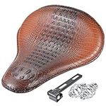 KATUR Motorcycle Slim Synthetic Leather Seat Brown Crocodile Mounting Cover Cowl Pad for Most of The Solo Passenger Harley Sportster Bobber Chopper Custom