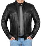 LP-FACON Mens Leather Jackets Black - Cafe Racer Leather Jacket - Motorcycle Jackets For Men - Biker Jacket Men