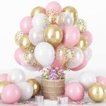 Pink Gold Balloons Set, 60Pcs 12 Inch Pastal Baby Pink Metallic Gold White Balloon with Gold Confetti Latex Balloons for Girls Women Birthday Wedding Baby Bridal Shower Party Decorations Supplies