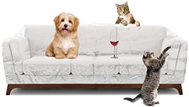 Houseables Couch Covers For Dogs, Cat Scratch Deterrent, 96"W x 42"H x 40"D, 1 Pk, Clear, Vinyl, Sofa Protector, Waterproof Shield, Furniture Protectors, Plastic Slipcovers, Dog, Pet, Cats Pee, Moving