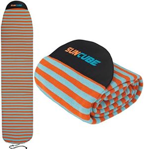 SUN CUBE Surfboard Sock Cover, Protective Surf Bag for Surfing Board, Light Stretchy Surfbag Sleeve for Longboard, Hybrid (8'6'', Sunset Orange)