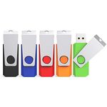 KEXIN 16GB USB Flash Drives 5 Pack USB Memory Stick Swivel Design USB Stick for External Data Storage Thumb Drive Pen Drive Zip Drive with LED Light (Black Blue Green Red Orange with Lanyard)