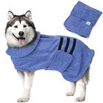 Nobleza Dog Dressing Gown L Dog Bathrobe Dog Towel Robe Dog Drying Coat Dog Robe Super Absorbent Pet Puppy Bathrobe Fast Drying Adjustable Dog Bathrobe Towel Dog Towel Coat for Large Dog Cat Blue