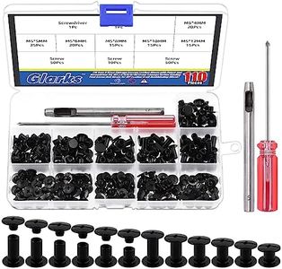 Glarks 110 Sets 6 Sizes Chicago Screws Leather Rivets with Punch and Screwdriver Kit, M5 x 4/5/6/8/10/12mm Chicago Button Binding Post Screw Nail Rivets for DIY Leather Craft Bookbinding (Black)