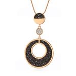 Ouran Charm Pendant Necklace for Women,Gold Silver Long Chain Necklace with Black Diamond and Crystal Personalized Necklace for Best Friends (Round Disk, Gold Plated)