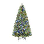 SHareconn 7FT Pre Lit Artificial Christmas Tree with 400 Warm White & Multicolor LED Lights, 12 Light Modes, Xmas Tree with 1062 PVC Branch Tips, with Metal Stand, Easy Assembly and Foldable