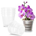 Jordbrux Clear Orchid Pot, 14cm 6pcs Plastic Plant Pots with Drainage Holes, Plastic Plant Pot Nursery Pots for Orchids, Succulents, Houseplants