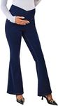 OUGES Womens Cotton Blend Stretchy V Cross High Waist Maternity Flare Jeans Bell Bottom Bootcut Jeans Pregnancy Must Haves Fall Clothes Trendy Denim Work Pants with Pockets 2025(Dark Blue,L)