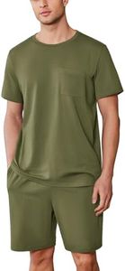 Ekouaer Pyjama Court Homme Vert Coton Shorty Vêtements de Nuit Pyjama Deux Pièces avec T-Shirt et Bas de Pyjama pour Homme L