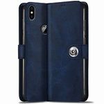 TheGiftKart Genuine Leather Finish iPhone X/XS Flip Back Cover Case | Inbuilt Pockets & Stand | Wallet Style | Designer Button Magnet Flip Cover Back Case for iPhone X/XS (Blue)