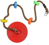 Toy Park Swing Climbing Rope with Platform, Hanging disc, Indoor & Outdoor Swingset Jhula Climber for Kids, Stand, Swing & Climb, 80 inches High- Red Color