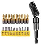 Mesee Pivoting Bit Tip Holder, Magnetic Drill Bit Holder Extension Rod 1/4" Quick Release Screw Drill Tip with 10 Types Screwdriver Bits & 10pcs Titanium Coated PH2 Phillips Screwdriver Bits